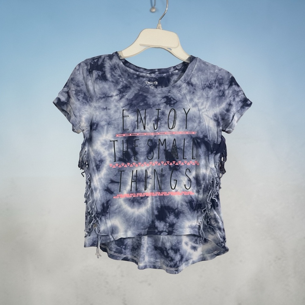 ENJOY THE SMALL THINGS by Mudd Blue Tie-Dye Graphic Short Sleeve‎ Tee Size 10